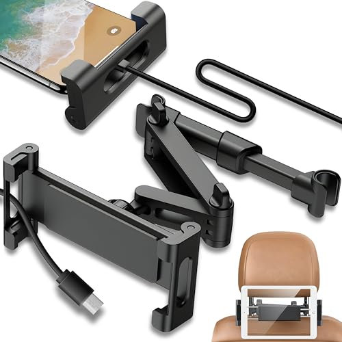 Retoo Tablet Halterung Auto Tablethalterungen KFZ Tablet Halter Kopfstütze Universal 360° Ausziehbare für Smartphone Tablet 4,7-12,9 Zoll Kopfstützenhalterung Schwarz