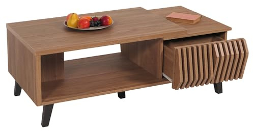 Mendler Couchtisch HWC-M45, Wohnzimmertisch Beistelltisch Sofatisch, 3D-Design Schubladen 44x120x65cm, braun