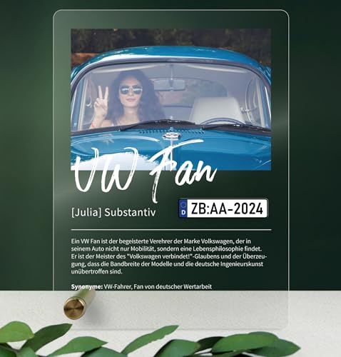 VW Fan Geschenk personalisiert - Acryl Geschenk - Definition: VW Fan - VW Fanartikel, VW Fans, Geschenk für VW Fahrer