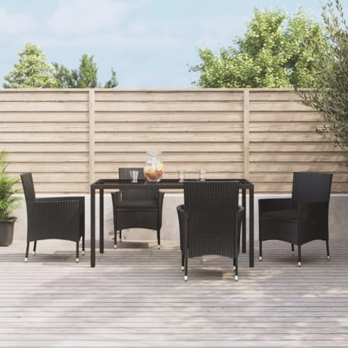 CKioict Balkon möbel Set Gartenmöbel Lounge Terrassenmöbel 5-TLG. Garten-Essgruppe mit Kissen Schwarz Poly RattanFür Gärten, Terrassen, Balkone