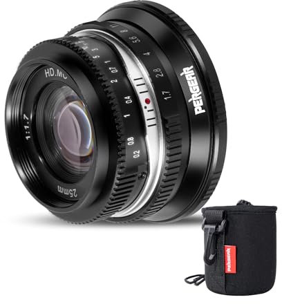 PERGEAR Objectif manuel APS-C à focale fixe Sony FE 25 mm F1.7 compatible avec appareil photo Sony NEX-7 a7CR a7C a7CII a6700 a6400 a6600 a7III a7IV (noir)