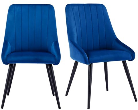 Duhome 2er Set Esszimmerstuhl aus Stoff Samt Stuhl Retro Design Polsterstuhl mit Rückenlehne Metallbeine Farbauswahl 8066 (Samt, Dunkelblau)