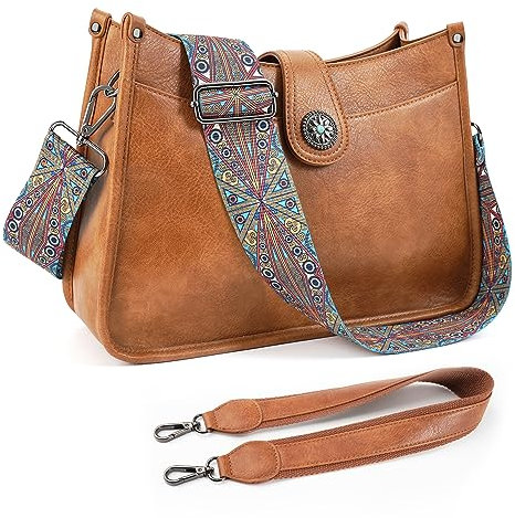 APHISON Umhängetasche Damen Handtasche Mittelgroß braun Crossbody Bag mit Breiter Gurt Hobo Bag Schultertasche veganem Leder Tasche 2 Schulterriemen Kartenschlitz Reisetasche