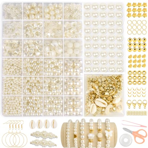 ARTESTAR Weiße Perlen，Perlen zum Auffädeln，Perlen Set Weiße Perlen für Armbänder,Armband Set Selber Machen Geschenke für Mädchen Armbänder Charm Kit für DIY Armband Schmuckherstellung