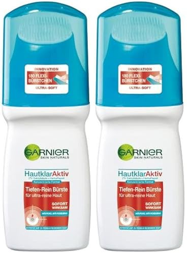 Garnier, Aktiv Tiefen-Rein Bürste, Gesichtsreinigungsbürste mit Salicylsäure, wirkt gegen Pickel, Hautklar, 1 x 150 ml (Packung mit 2)