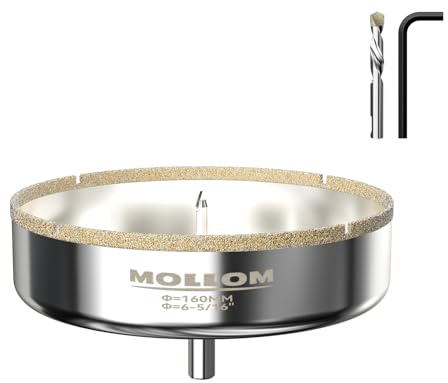 Mollom 6-5/16” (160mm) diamantkärnsåg med 2 avtagbara styrborrar, jämn skärning för porslinskakel, glas, keramik, marmor, glasfiber osv