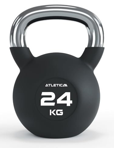 ATLETICA Kettlebells | 4-32 kg |Gummierte Kugelhantel mit Chromgriff | Hochwertige Stahllegierung | Studioqualität | Funktionelles Ganzkörpertraining Gewicht 24kg