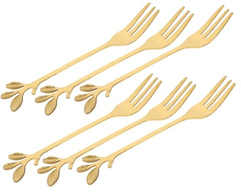 TOPBATHY 2sets Dinner Forks Set 3-Leaf Creative Gold Forks for Dessert Ice Restaurant 6pcs*2