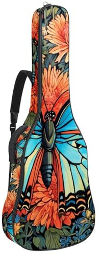 Gigbag für Akustikgitarre, wasserdicht, 40/41/42 Zoll, mehrere Taschen, schützende Schwammschicht, Farbzeichnung Eule, Mehrfarbig Nr. 08, 42.9x16.9x4.7 in, Gitarrentasche