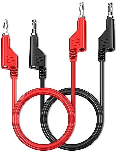 Cleqee 2PCS Stackable Banana to Banana Plug Test Leads 6.56ft/2m Red Black | Soft Electrical Test Cable Wire, For Multimeter Electrical Testing, 1000V 15A