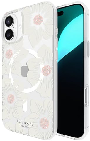 Kate Spade New York iPhone 16 Plus Case - Compatible with MagSafe - Designer Phone Case - Hollyhock Cream Floral