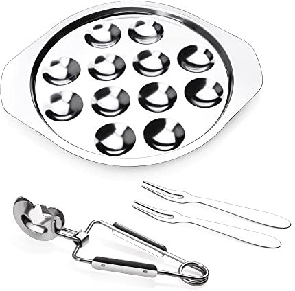 StnKitchExplor 4pcs Set of Escargot Tool Stainless Steel Snail 4 Pes Set Of Escargot Plate 12 Holes with Escargot tong and Escargot fork for Kitchen Restaurant - best kitchen gift
