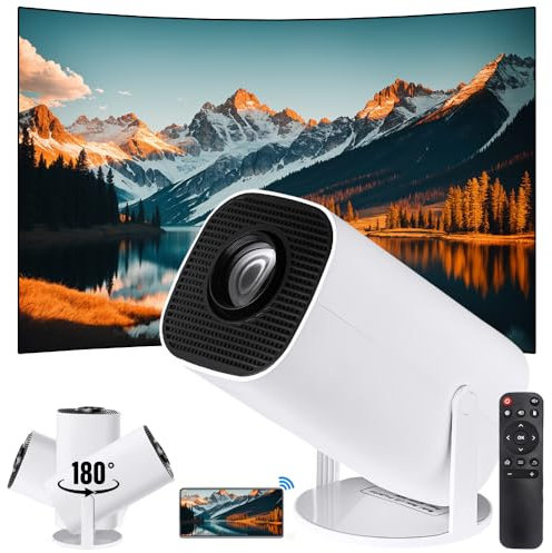 Mini Proyector Portátil HD WiFi+BT5 Android11, Corrección automática Dirección Vertical, Tamaño de proyección 40~150 Inch Ajuste de ángulo múltiple de 180° Sentado Mirando y acostado Mirando Blanco
