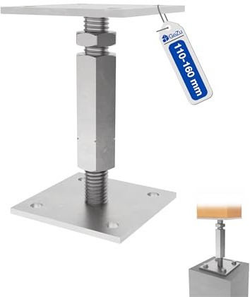 GeZu Impex Pfostenträger Harry verstellbar M20 x 160 mm 100 & 100 mm Galvanisch Verzinkt Pfostenanker Stützenfuß