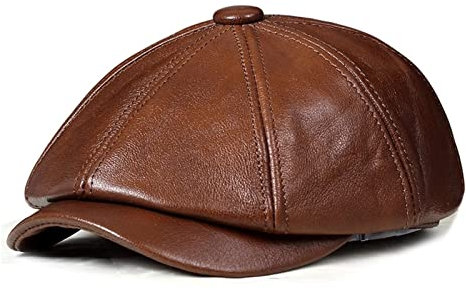 Lederkappe Echtes Leder Hut Mütze Gürtel Rindsleder Warme Winter Baumwolle Männer Polsterung Hunning Cap/Hat Ohrklappe(Brown 2,XXL)