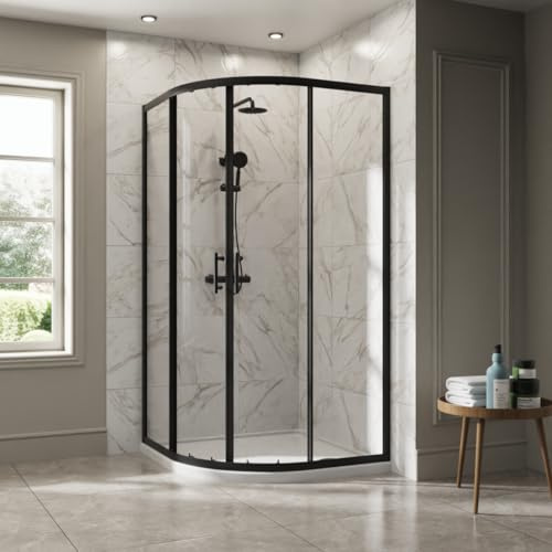 NRG 1000 x 1000mm Matte Black Framed Quadrant Shower Enclosure Sliding Door for Wet Room Cubicle Enclosures