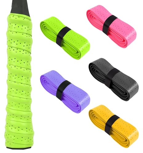 QGH Tennis Racket Grip Tape - 5 Pcs Badminton Racket Grip, Super Absorbent & Anti-Slip Overgrip for Tennis, Badminton, Squash Rackets, Ideal for High-Performance Pla