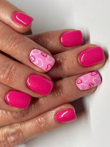 Kabwea Set di 24 unghie artificiali quadrate, 12 misure, per San Valentino