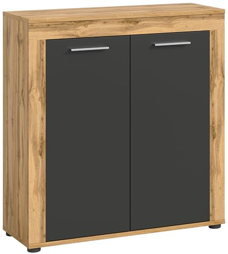 xonox.Home - Highboard Jam 80x88x35 cm in Wotan Eiche und grau - Wohnidee Möbelstück Designermöbel Einrichtung - schöner Blickfang einfache Montage