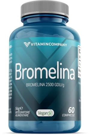 VitaminCompany - Bromelina - 2500 GDU/g, Supporto Drenaggio dei Liquidi, Funzionalità Microcircolo, Digestivo, Pesantezza delle Gambe, 60 Compresse