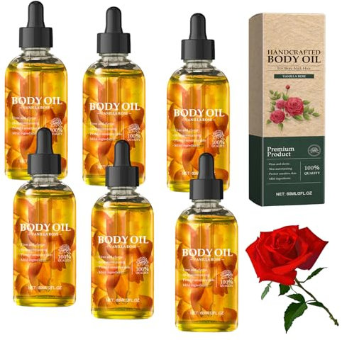 Vanille-Rosen-Körperöl, Hagebuttenöl, Badeöle für Frauen, Hagebuttenöl für das Gesicht, Rosenöl für das Haar, Körperöl nach dem Duschen, natürliche Feuchtigkeitsspendende Vanille, Nägel (6pcs)
