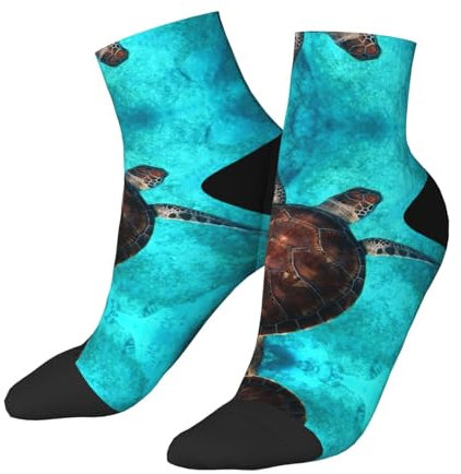 EZDLOWVBA Schwimmsocken mit Schildkrötenmuster, 3D-Druck, kurze Socken, stilvoll, bequem, für Erwachsene, Damen, Herren, Workout, Alltag und alle Jahreszeiten, 2, Schwarz, 32 EU, Einheitsgröße