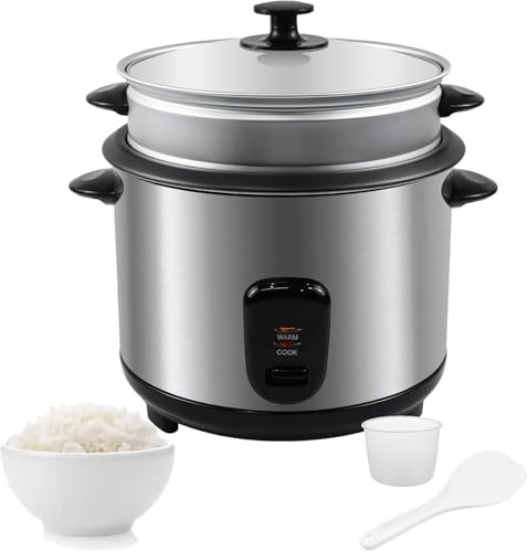 kisidus Reiskocher 900 W Rice Cooker Dampfgarfunktion 2,2 L Silber | Warmhaltefunktion, inkl. Innentopf, Deckel, Messbecher und Reislöffel