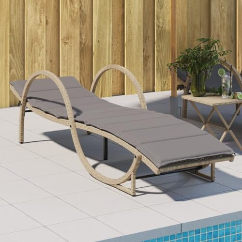 Myheimly Sonnenliege Gartenliege Relaxliege Gartenmöbel Liege Strandliege mit Auflage Beige 60x199x42 cm Poly Rattan Beige