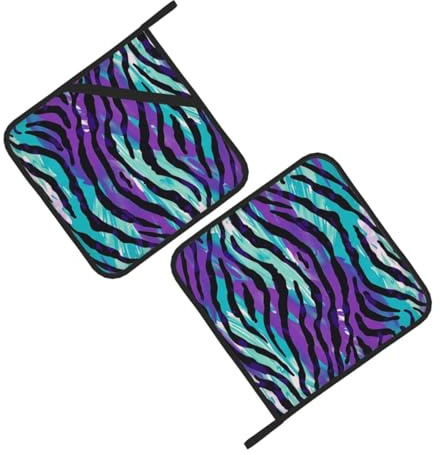 Purple Blue Green Camouflage Zebra Stripe Printed Oven Pot Holders Set of 2 Pcs Heat Resistant Kitchen Potholders for Cooking Baking Grilling