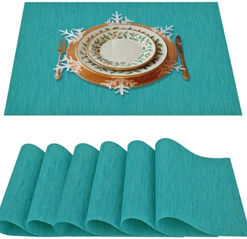 Lot de 6 sets de table, Napperon résistant à la chaleur 30x46cm, Napperon lavable antidérapant en PVC tissé en vinyle, Napperon en plastique premium facile à nettoyer pour bureau, salle à manger