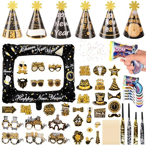 Silvester Decorazioni Capodanno 2026 Photo Booth Cornice Capodanno 2026 Happy New Year Eve Decorations Addobbi capodanno Kit Ultimo Dell' Anno Gadget Cappelli Occhiali Accessori