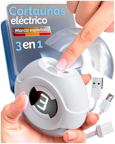 Cortauñas Eléctrico 3 en 1 para Adultos y niños – Cortador de Uñas con Lima Integrada, 3 Velocidades y Luz LED – Cortaúñas Automático Hombre Mujer (BLANCO)