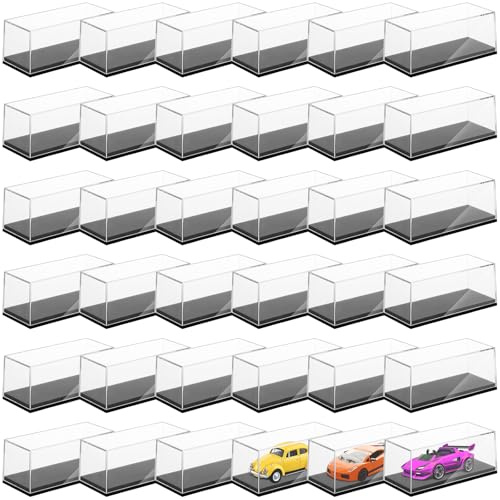 36 PCS Clear Model Cars Display Case,Toy Car Display Organizer Storage Case Fit for 1/64 Car Model,Clear Acrylic Display Box with Black Base for Hot Wheels Car(4.17 x 1.81 x 1.81 in)