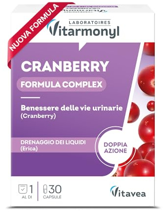Vitarmonyl Nuova Formula Cranberry - Integratore Benessere Vie Urinarie - Alta Concetrazione in 1 Sola Capsula - Azione Drenante - Mirtillo Rosso e Erica - Cistite - 1 Mese di Trattamento