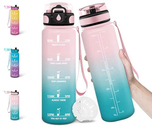 Motswedi Borraccia, 1500ML Senza BPA, Borraccia Palestra, Design della Serratura a Prova di Perdite, Bottiglia Motivazionale, Con Marca Temporale, Bottiglia per Ufficio, Stadio, Palestra - Rosa&ciano