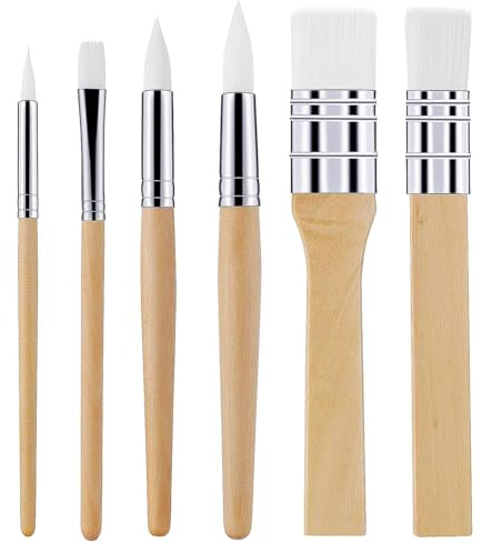 6 PCS Wooden Paint Brush Set, Acrylic Paint Brushes, Craft Paint Brushes, for Oil Watercolor Canvas Boards Rock Body Face Nail Art, DIY Arts Crafts Supplies