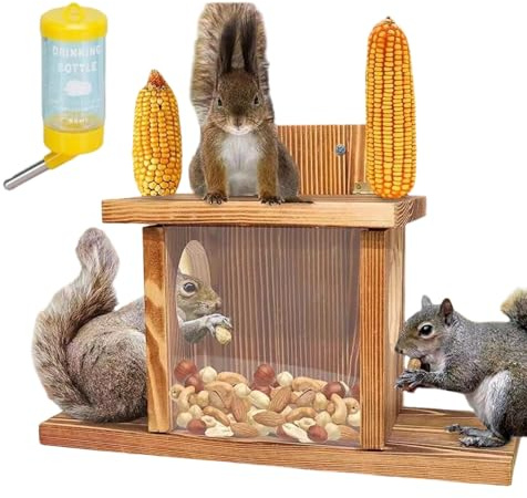 Mangiatoia per scoiattoli, resistente alle intemperie, per esterni, giardino, scoiattolo, per nocciole, , giardino, cortile, balcone, albero, picnic, nidificazione, in legno, resistente