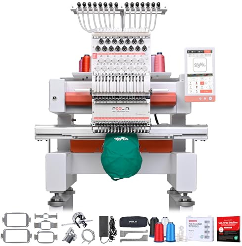 PooLin EOV : Machine à broder professionnelle 15 aiguilles. Lancez votre projet d'entreprise commerciale. Personnalisez des casquettes, chapeaux, chemises, pulls et bien plus encore.