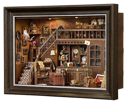 Kit Book Nook, puzzle 3D in legno con controllo touch LED e cornice montabile a parete, casa in miniatura fai da te per principianti, libreria/tavolo/decorazione da parete per gli amanti del fai da te