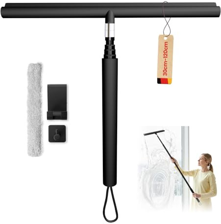 LORESJOY Tergivetro per Doccia, Tergicristallo Retrattile 30-120cm(Nero) | Doccia Silicone, Lavavetri Doccia, Pulisci Vetro Doccia, Tiracqua Vetro per Doccia Finestre Bagno Specchi