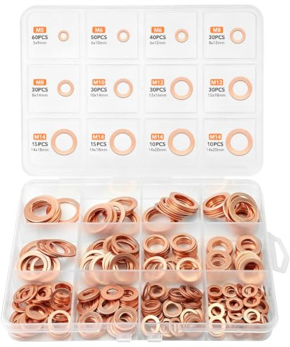 Assortimento di guarnizioni in rame, 350 pezzi, M5, M6, M8, M10, M12, M14