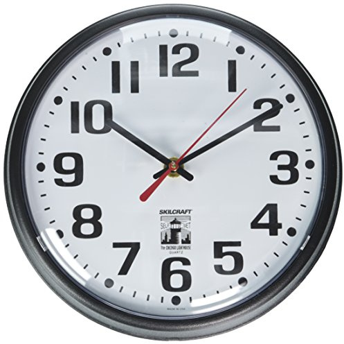 Skilcraft 6645-01-557-3153 Self-Set Wall Clock, Plastic Slimline Frame, 9-1/4 Diameter, Black Case/White Face