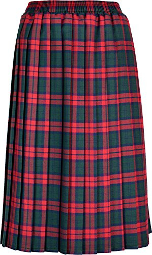 KENTEX ONLINE Womens Long Pleated Skirt Tartan Check Ladies Stretch Box Pleat Elasticated Waist Waistband Skirts (X-Large (20-22), Green Red)