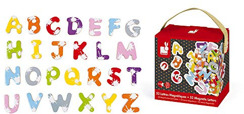 Janod - Magnet-Buchstaben, 52-teiliges Set, mit Farbklecks-Design, Kindertafel-Zubehör, Lesen und Schreiben Lernen, ab 3 Jahren, J09612