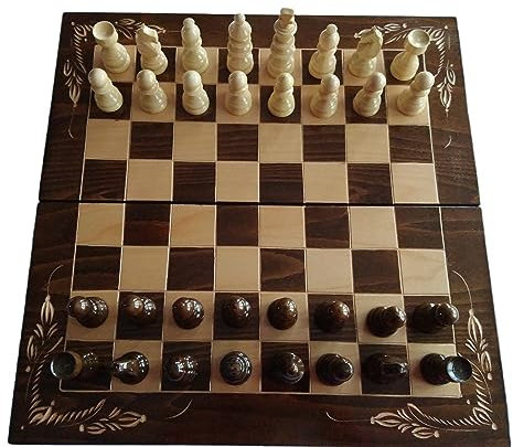 Nytt stort brunt schackset trä schackpjäser helt handgjord blomma 50x50 cm bokträlåda schackbräde, brädspel, backgammon, dam, pedagogiskt spel