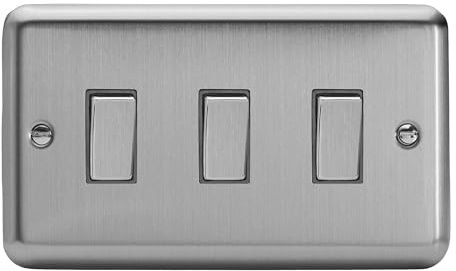 Varilight Triple Rocker Light Switch 2-Way Twin Plate - Value Matt Chrome With Brushed Steel Rockers, XS93D
