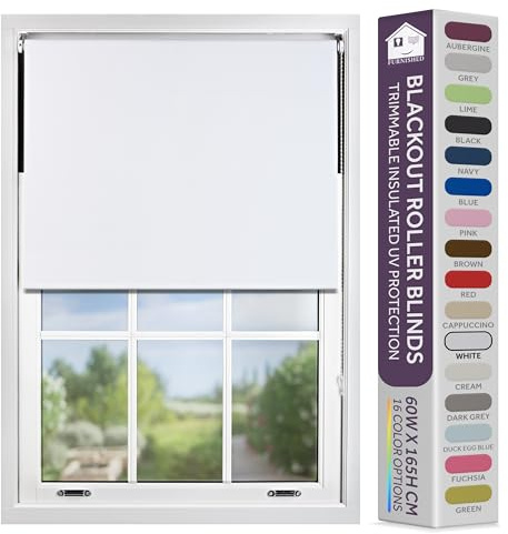 FURNISHED Verdunkelungsrollo mit Metallbeschlägen, zuschneidbares, isoliertes Thermogewebe, robuste, einfach zu installierende Halterungen, Fensterrollos - Weiß, 150W x 210H cm