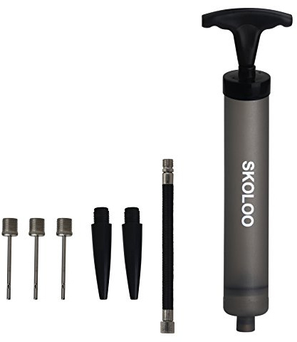 Skoloo 10 Portable Hand Air Ball Pump Inflator Kit with Needle, Nozzle, Extension Hose for Soccer Basketball Football Volleyball Water Polo Rugby Exercise Sports Ball Balloon Swim Inflatables, Grey
