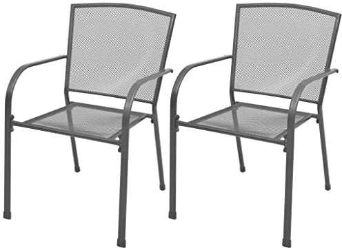 vidaXL 2X Gartenstuhl Stapelbar Streckmetall Stuhl Essstuhl Esszimmerstuhl Stühle Metallstuhl Balkonstuhl Stapelstuhl Terrasse Garten Stahl Grau