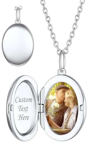 Custom4U Medaillon zum Öffnen für 1/2 Fotos – 925 Sterlingsilber/14k vergoldet Personalisierte Halskette mit Bild Herz/Oval/Rund Amulett zum Öffnen, Fotogeschenke für Mutter Ehefrau Freundin